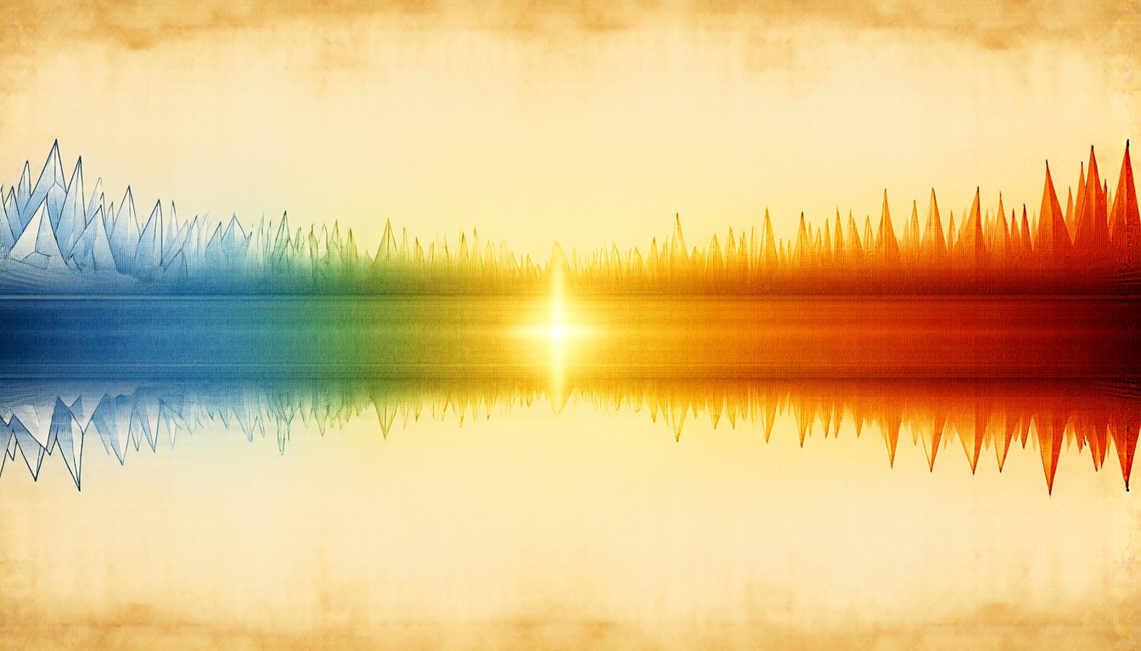 One unbroken band running from frost to flame with a glowing point at its center